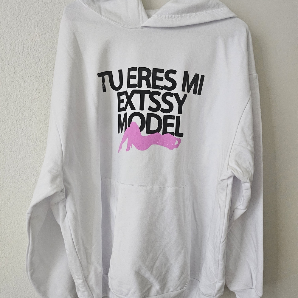White Graphic Hoodie with Pink Accents